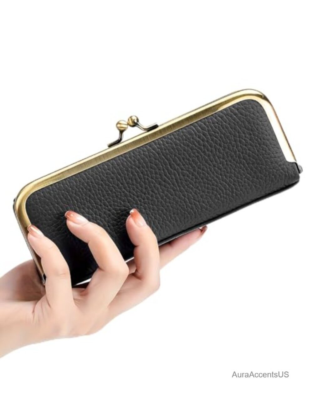Vintage Kiss Lock Leather Sunglasses Case Soft Eyeglass Pouch Men Women